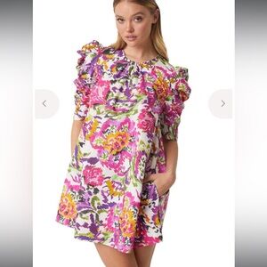 MISA LOS ANGELES EMILIA ABSTRACT-PRINT MINI SHIFT DRESS IN MULTI COLOR